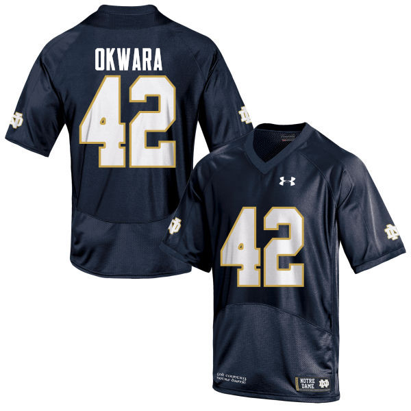 Men's NCAA Notre Dame Fighting Irish #42 Julian Okwara Stitched College Under Armour Authentic Navy Blue Football Jersey UV10R23ZR